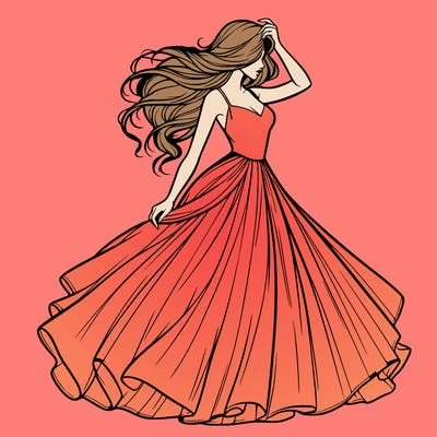 realistic woman with dress flowing in the wind