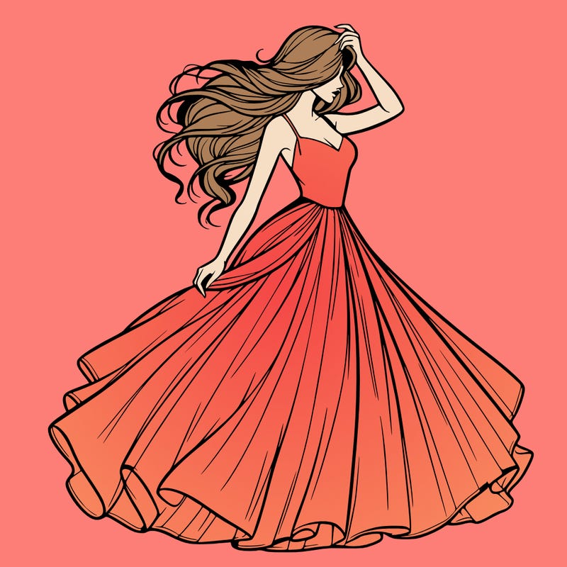 realistic woman with dress flowing in the wind