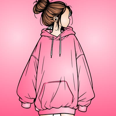 realistic girl with a oversized sweatshirt on and a bun