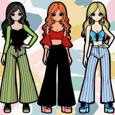 girls with flare pants and crop tops realistic