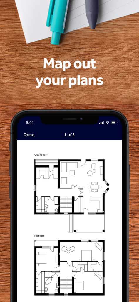 Rightmove property search - 地上階と1階の間取り図が表示された詳細な家の間取り図を表示するスマートフォンの画面（Rightmoveアプリ内）
