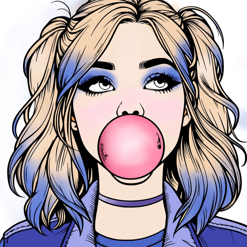 realististic girl blowing bubble -gum