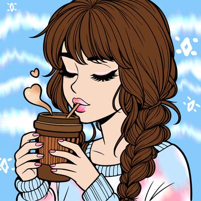 realistic girl drinking coffee
