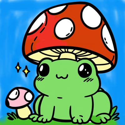 a cute frog with a mushroom hat