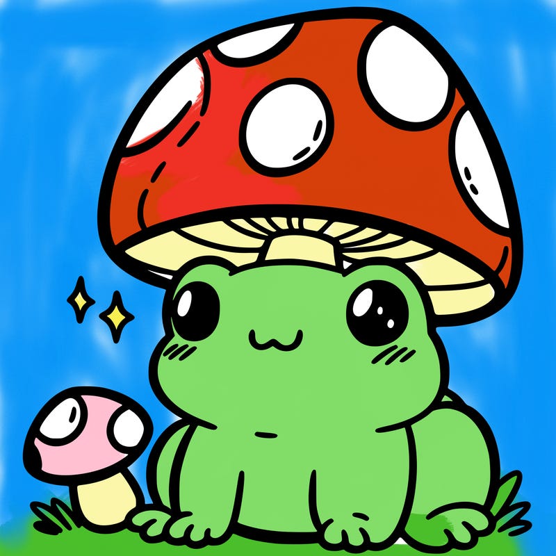 a cute frog with a mushroom hat
