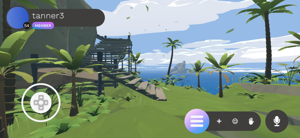 Innerworld: mental health help - A 3D tropical island setting in the Innerworld mental health app showing navigation controls and user interface