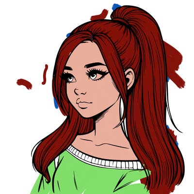 realistic girl with a high ponytail