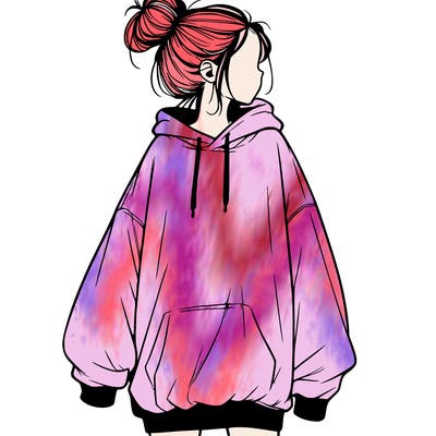 realistic girl with a oversized sweatshirt on and a bun