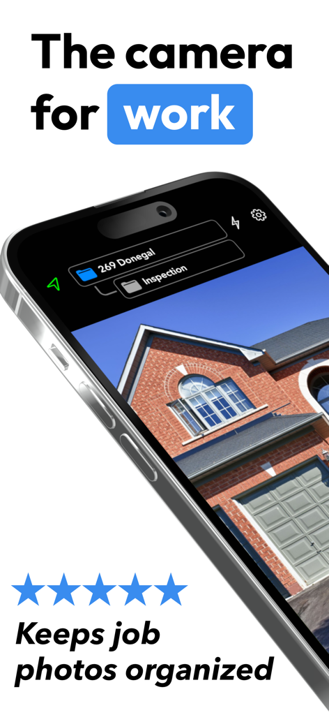 UploadCam. Company Camera - UploadCam app interface showing a house inspection photo organized into a professional project folder