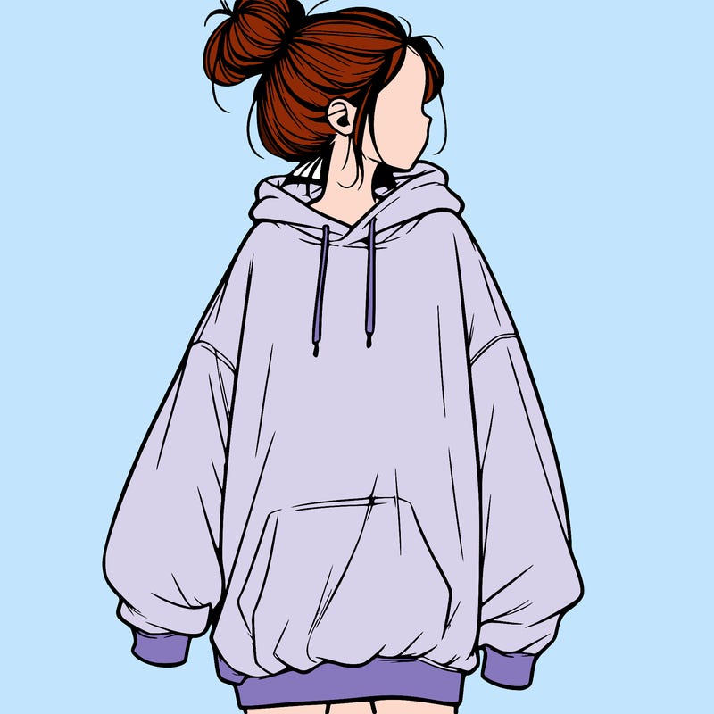 realistic girl with a oversized sweatshirt on and a bun