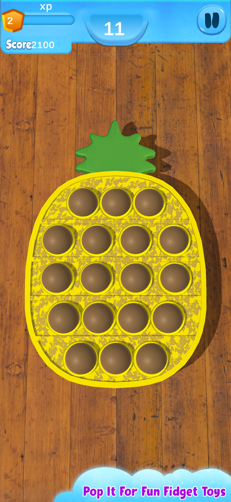 Fidget Toys 3D - Pop It Game - 3D pineapple shaped pop it fidget toy on a wooden background