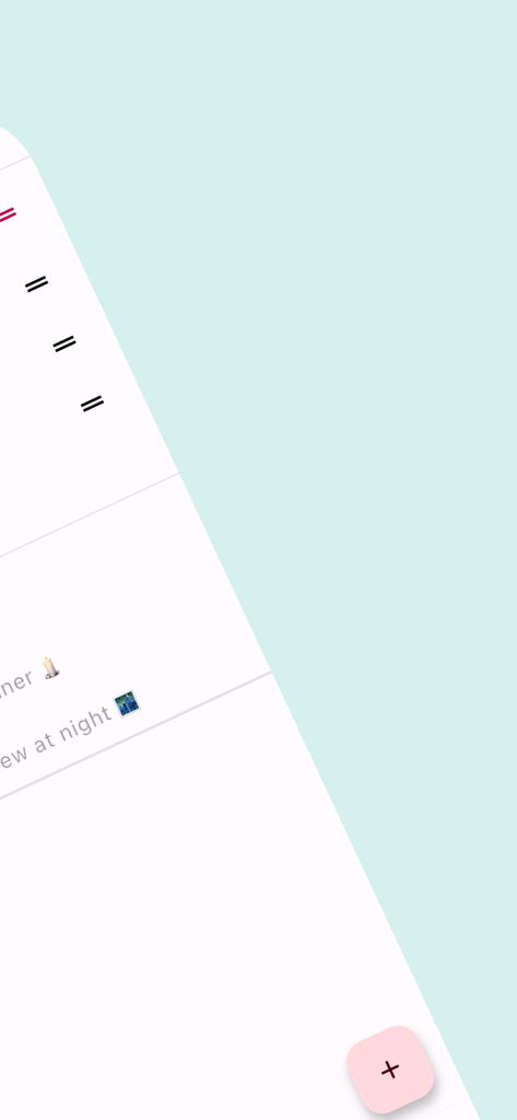 Duet — Couples Calendar & More - Close-up view of the Duet app interface showing a shared calendar list for couples with a pink add button.