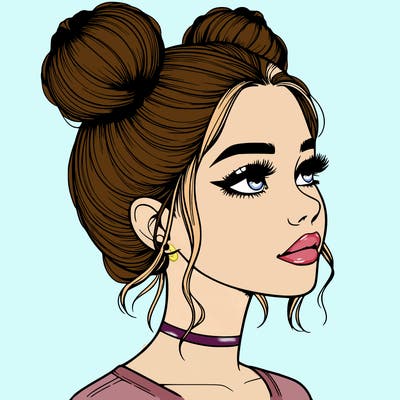 realistic girl with buns on the top of her head