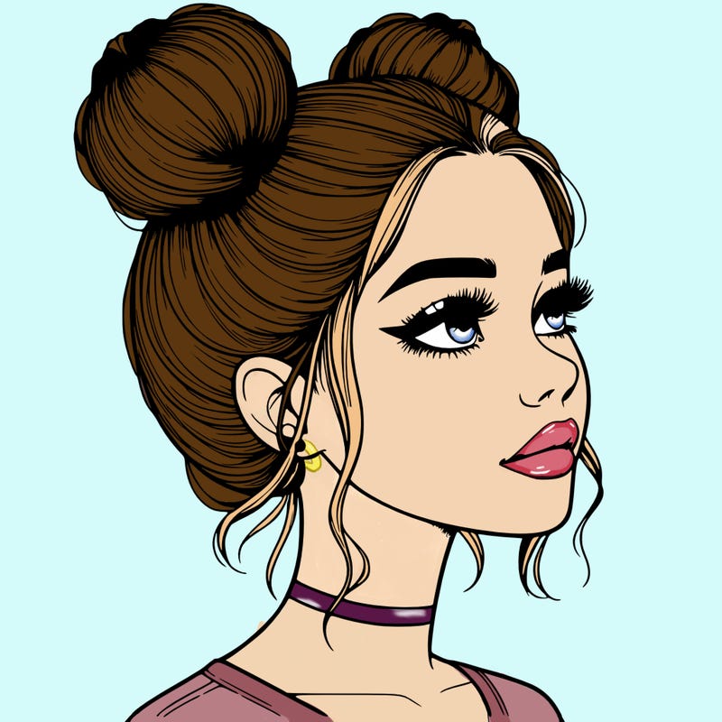 realistic girl with buns on the top of her head