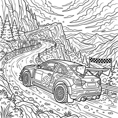 Experience the adrenaline of a hillclimb race with this action-packed coloring page. Dive into a thrilling scene featuring a powerful race car tackling a steep mountain road, perfect for speed enthusiasts.