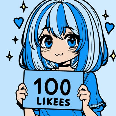 anima girl holding a 100 likes sign in her hand