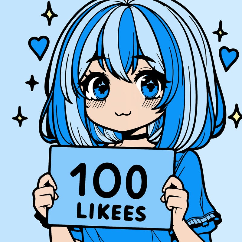 anima girl holding a 100 likes sign in her hand