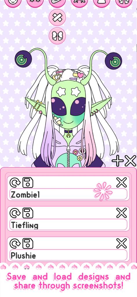 Monster Girl Maker 2 - Monster Girl Maker 2 interface showing an alien girl character and a menu to save and load designs.