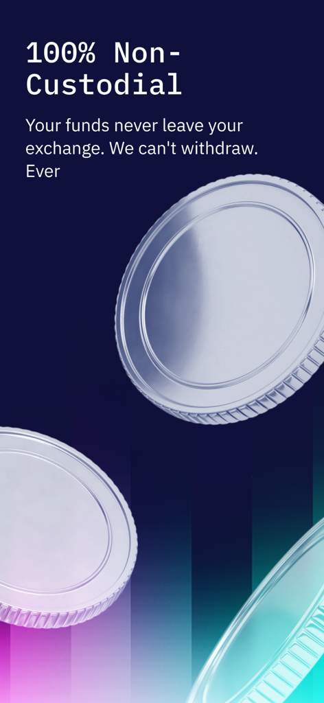 Promotional screen for Stoic AI crypto trading bot highlighting its non-custodial security feature where funds stay on the exchange.