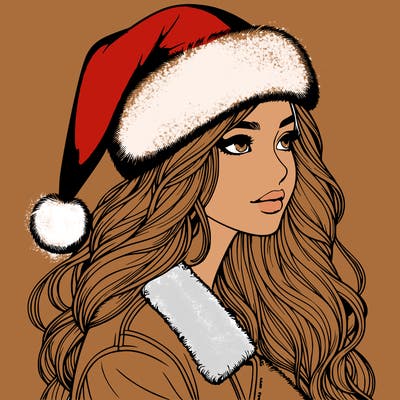 realistic girl in santa hat