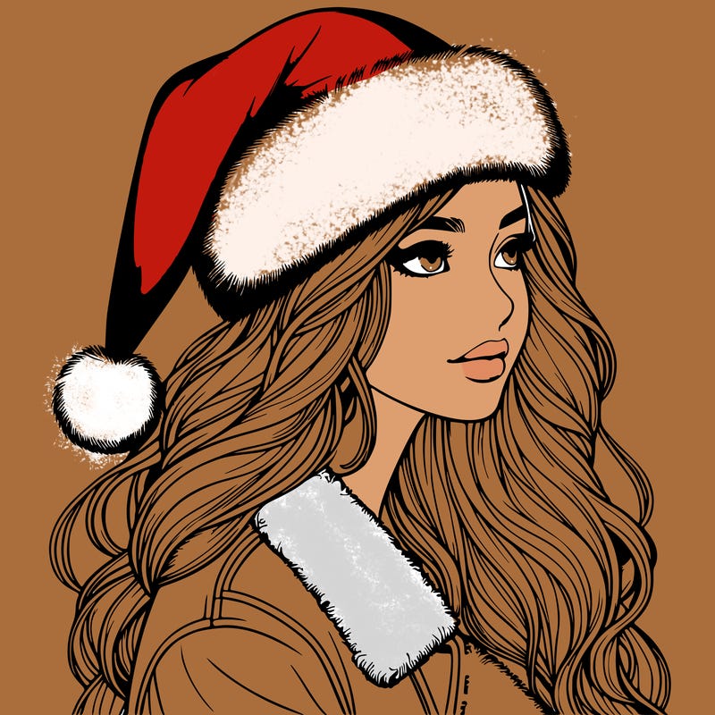 realistic girl in santa hat