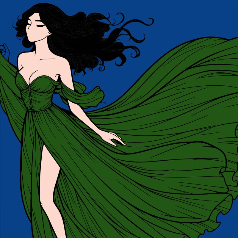 realistic woman in dress flowing the the wind