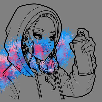 a realistic girl, spray painting