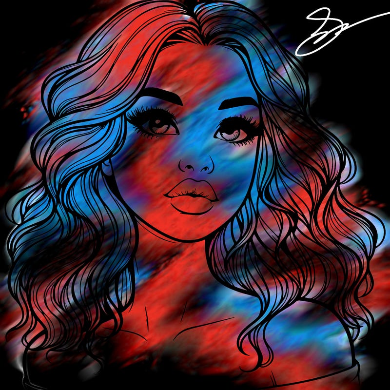 realistic girl with wavy hair and lips