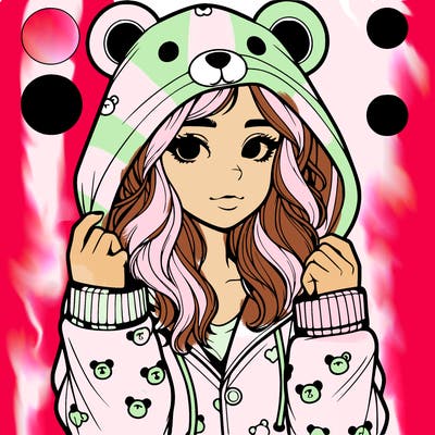 realistic girl in a animal pjs hoodie