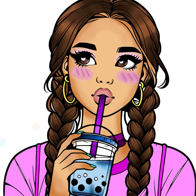realistic girl with braided hair drinking boba