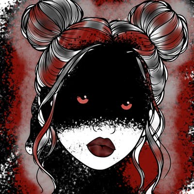 realistic girl with two buns on her hair and lips