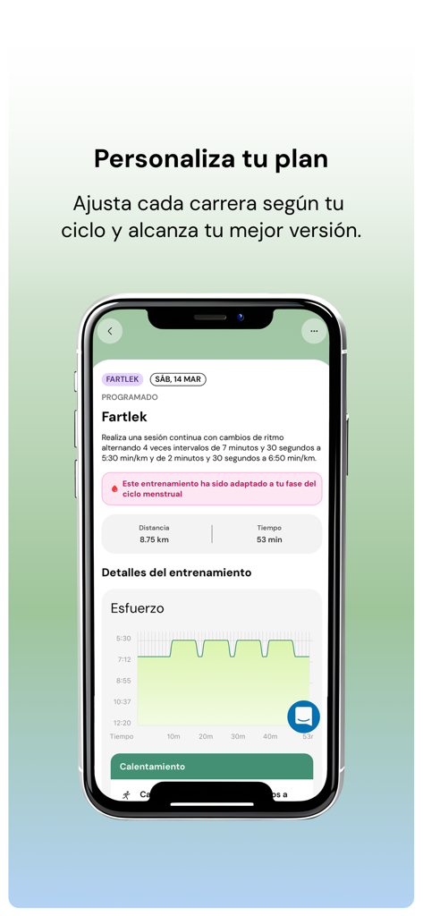 The Ginger Club - Personalized running workout plan adapted to menstrual cycle in The Ginger Club app