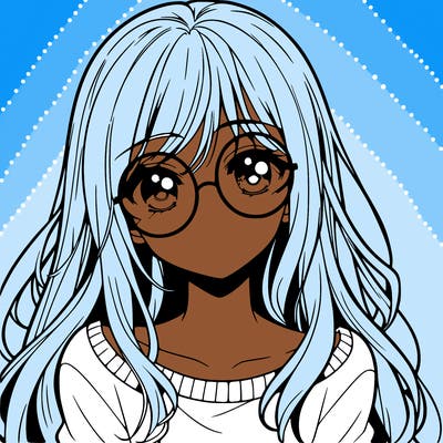manga girl with long hairy and a circle glasses