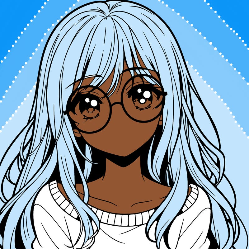 manga girl with long hairy and a circle glasses
