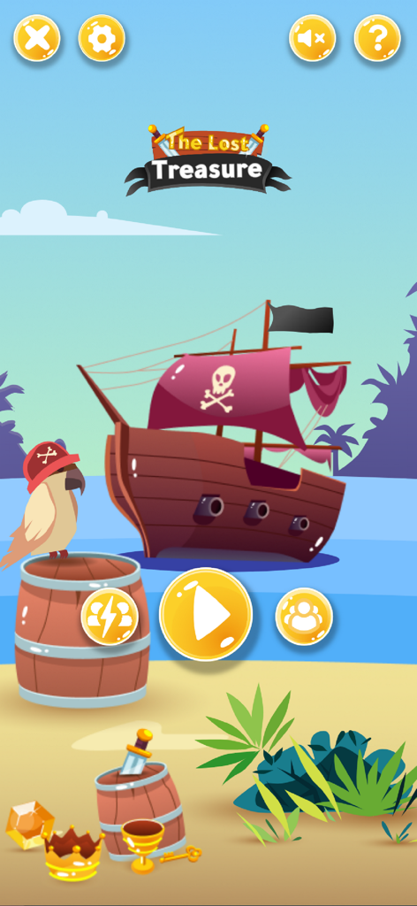 Benutzeroberfläche des Piraten-Minispiels 'Verlorener Schatz' der Al Roznama App.