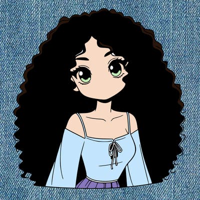 a black anime girl with long afro hair