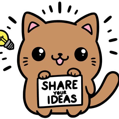 a cute cat saying share your ideas