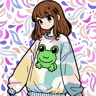 girl wearing frogging sweatshirt