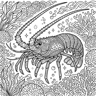 Immerse yourself in the beauty of the ocean with this intricate spiny lobster coloring page, designed specifically for adults. Its detailed patterns and underwater scenery offer a perfect escape for mindful relaxation and creative expression.