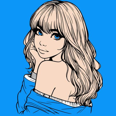 realistic girl with bangs looking over her shoulder