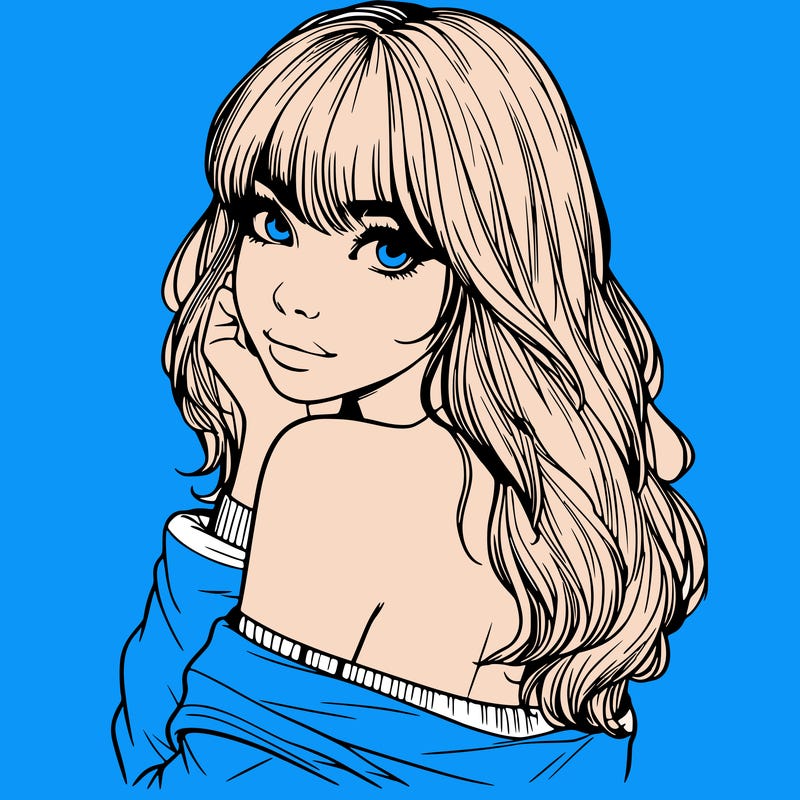 realistic girl with bangs looking over her shoulder