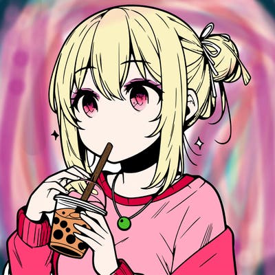manga character drinking boba