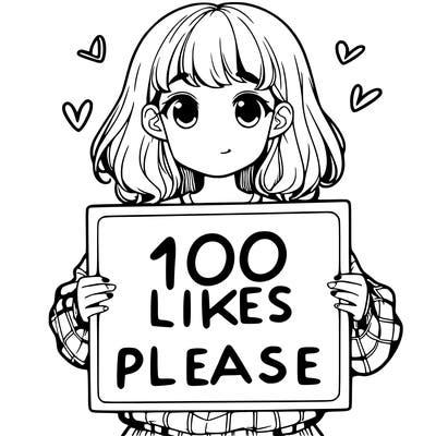 a girl holding a sign saying 100 likes please