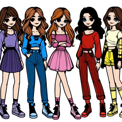 realistic group of 6 girls