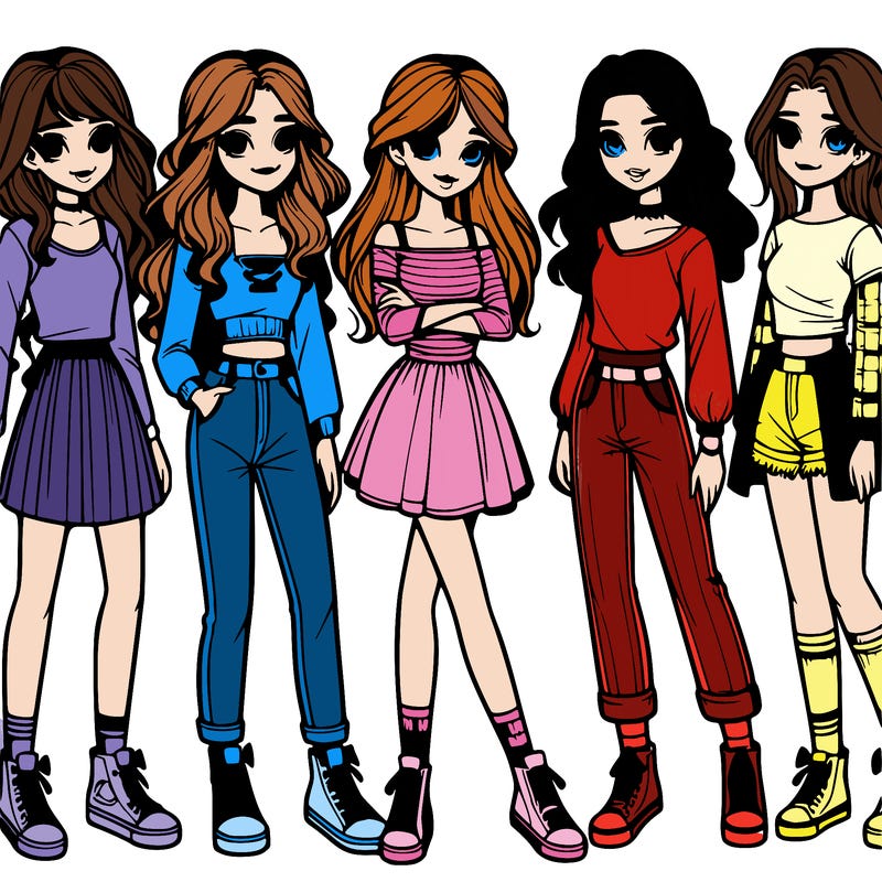 realistic group of 6 girls