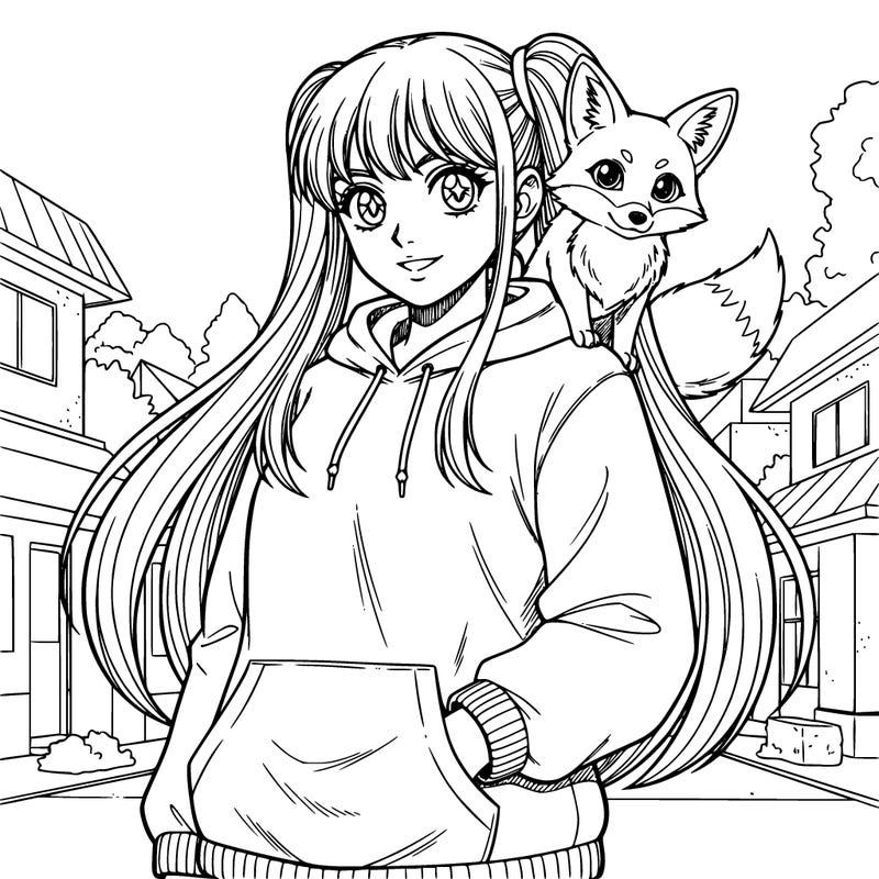 woman with long pigtails and bangs wearing a hoodie