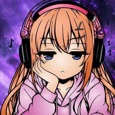 tired anime girl with head phones