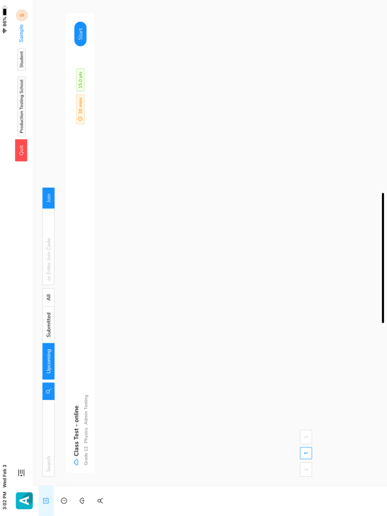 AssessPrep 학생 대시보드 (예정된 12학년 물리학 온라인 시험 표시)