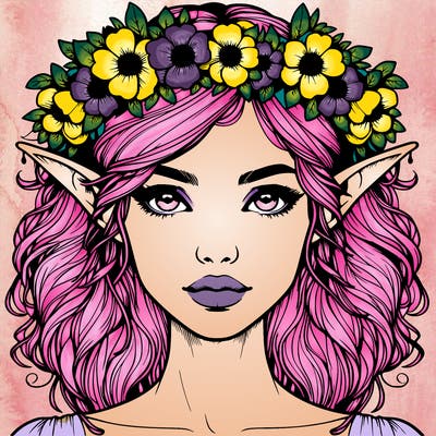 realistic female elf with flower crown