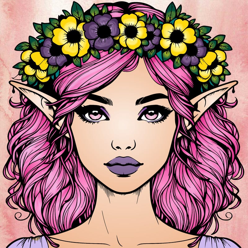 realistic female elf with flower crown